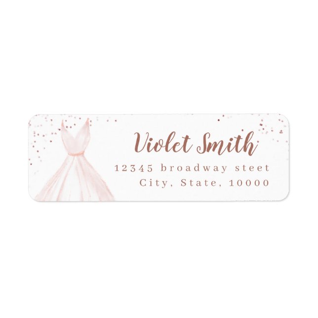 Elegant rose gold & blush dress return address (Front)