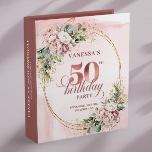 Elegant Rose Gold Blush Floral 50th Birthday Album Binder