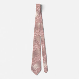 Elegant Rose Gold Blush Glitter Drips Neck Tie