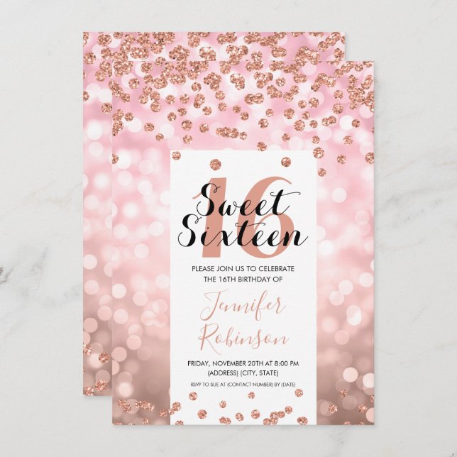 Elegant Rose Gold Blush Glitter Sweet 16 Invitation (Front/Back)