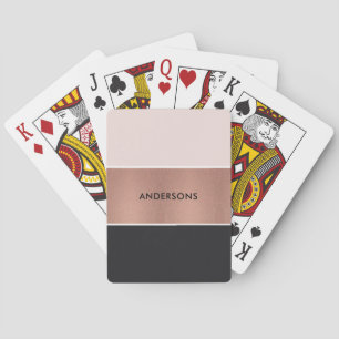 ELEGANT ROSE GOLD BLUSH PINK COPPER BLACK STRIPS PLAYING CARDS