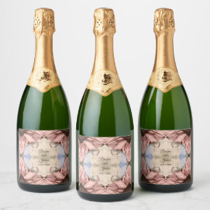 Elegant Rose Gold Blush Pink Floral Watercolor Sparkling Wine Label