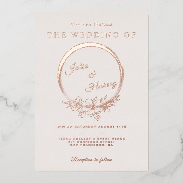 Elegant Rose Gold Blush Wedding Foil Invitation (Front)