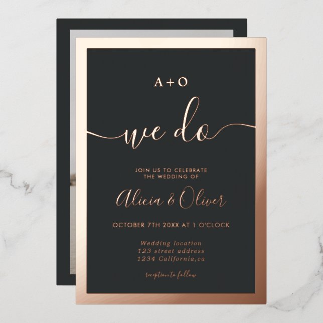 Elegant rose gold border initials photo wedding (Front/Back)