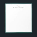 Elegant Rose Gold Botanical Branch Teal Frame Notepad<br><div class="desc">Elegant rose gold line art botanical branch logo with dark teal frame,  personalized with name,  notepad.  Text font style and colour can be customized.</div>