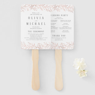 Elegant rose gold botanical wedding program hand fan