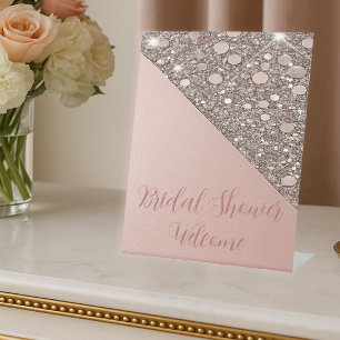 Elegant Rose Gold Bridal Shower Welcome Pedestal Sign