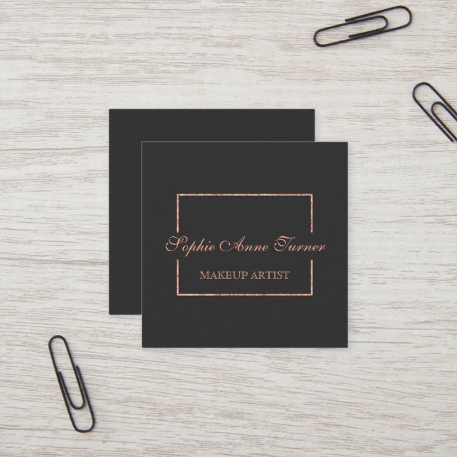 Elegant Rose Gold Broken Frame Dark Grey Square Business Card (Front/Back In Situ)