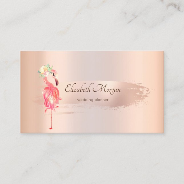 Elegant Rose Gold Brush Stroke,Flamingos Business  Card (Front)