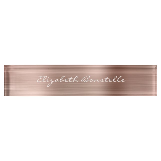 Elegant Rose Gold Brushed Metal Foil Handwriting Nameplate (Front)