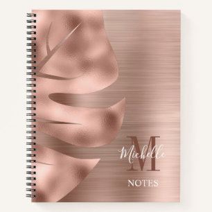 Elegant Rose Gold Brushed Metal Monogram Notebook