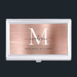 Elegant Rose Gold Brushed Metal Monogram Script Business Card Holder<br><div class="desc">Elegant Rose Gold Brushed Metal Monogram Script Business Card Case</div>