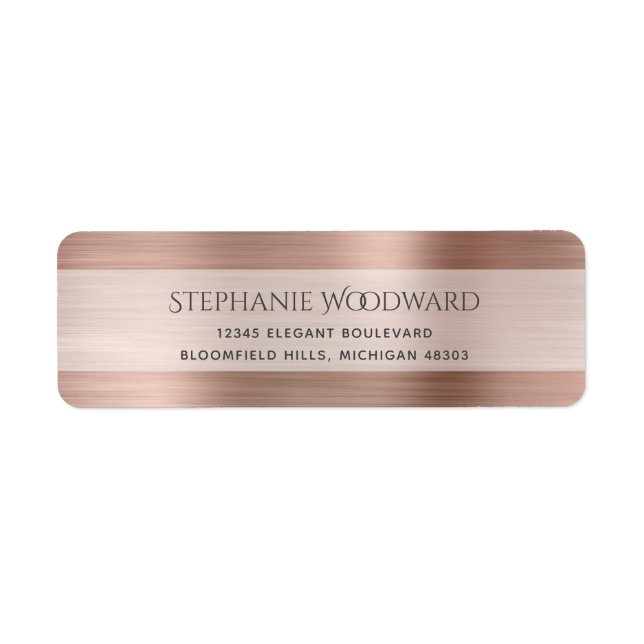 Elegant Rose Gold Brushed Metallic Return Address (Front)