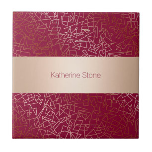 Elegant rose gold & burgundy geometric pattern tile