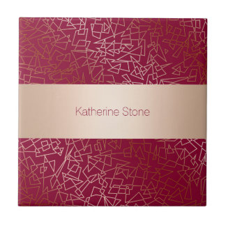 Elegant rose gold & burgundy geometric pattern tile