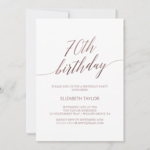Elegant Rose Gold Calligraphy 70th Birthday Invitation