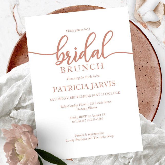 Elegant Rose Gold Calligraphy Bridal Brunch Invitation (Creator Uploaded)