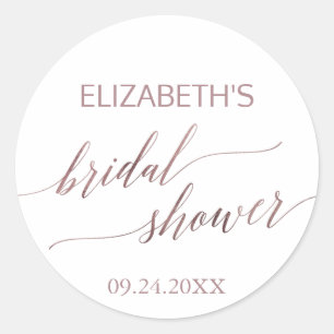 Elegant Rose Gold Calligraphy Bridal Shower Favour Classic Round Sticker