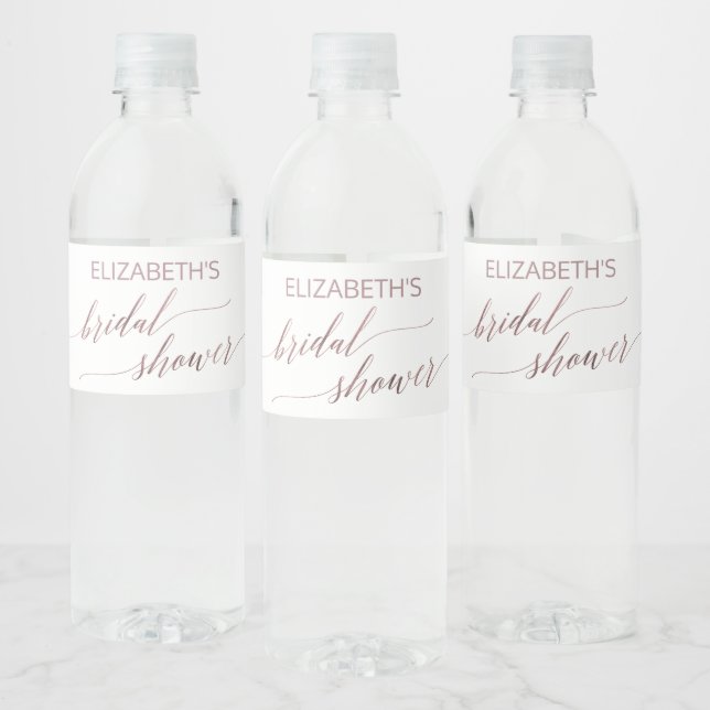 Elegant Rose Gold Calligraphy Bridal Shower Water Bottle Label (Bottles)