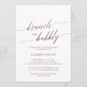 Elegant Rose Gold Calligraphy Brunch & Bubbly Invitation
