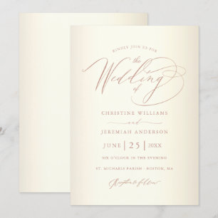 Elegant Rose Gold Calligraphy Champagne Wedding Invitation