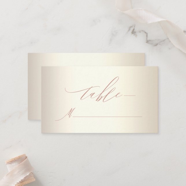 Elegant Rose Gold Calligraphy Champagne Wedding Place Card (Front/Back In Situ)
