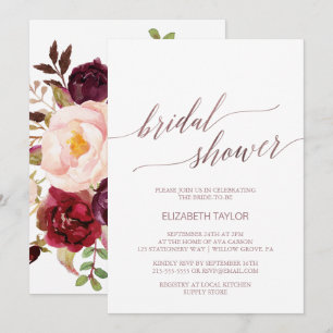 Elegant Rose Gold Calligraphy Floral Bridal Shower Invitation