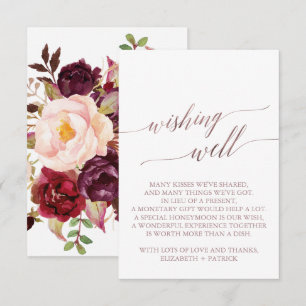 Elegant Rose Gold Calligraphy Floral Wishing Well Enclosure Card