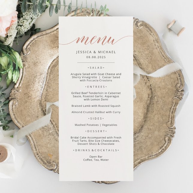 Elegant Rose Gold Calligraphy Menu Card (Creator Uploaded)