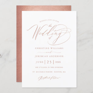 Elegant Rose Gold Calligraphy Metallic Wedding Invitation
