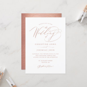 Elegant Rose Gold Calligraphy Metallic Wedding Invitation