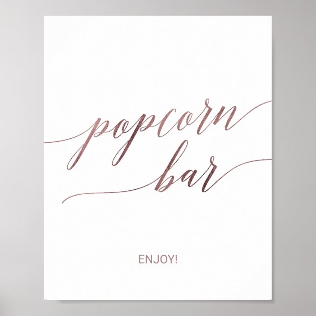 Elegant Rose Gold Calligraphy Popcorn Bar Sign (Front)