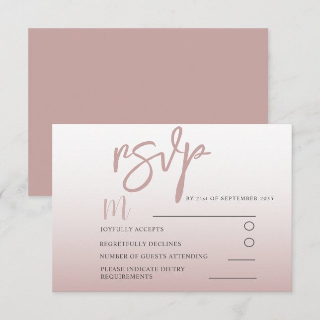 Elegant Rose Gold Calligraphy RSVP Wedding Card (Front/Back)