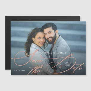 Elegant Rose Gold Calligraphy Save the Date Magnet