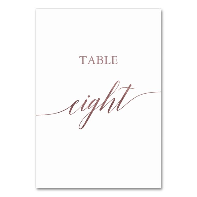 Elegant Rose Gold Calligraphy Table Eight Number (Front)