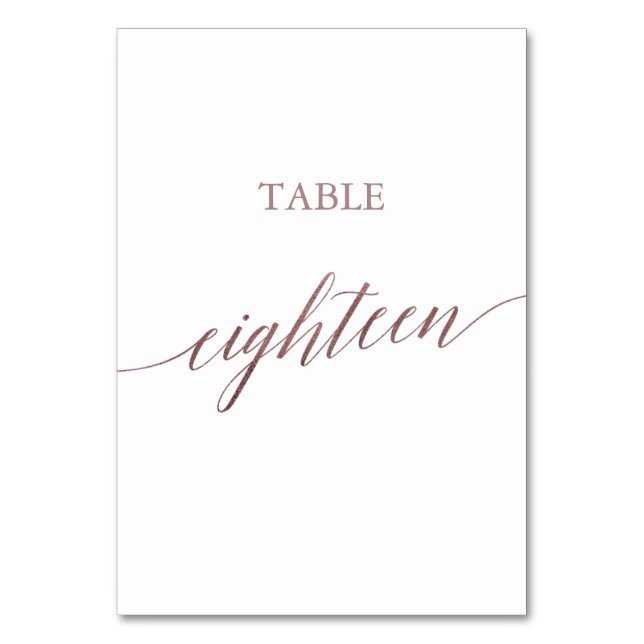Elegant Rose Gold Calligraphy Table Eighteen Table Number (Front)