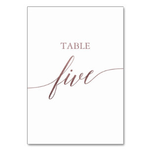 Elegant Rose Gold Calligraphy Table Five Number