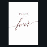 Elegant Rose Gold Calligraphy Table Four Table Number<br><div class="desc">This elegant rose gold calligraphy table four table number is perfect for a simple wedding. The neutral design features a minimalist card decorated with romantic and whimsical faux rose gold foil typography. The card prints on the front and back (double-sided). Other table numbers in the collection are sold separately. Please...</div>