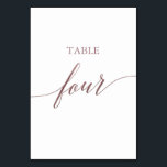 Elegant Rose Gold Calligraphy Table Four Table Number<br><div class="desc">This elegant rose gold calligraphy table four table number is perfect for a simple wedding. The neutral design features a minimalist card decorated with romantic and whimsical faux rose gold foil typography. The card prints on the front and back (double-sided). Other table numbers in the collection are sold separately. Please...</div>