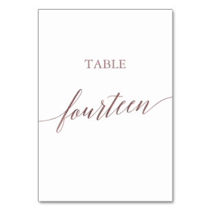Elegant Rose Gold Calligraphy Table Fourteen Number