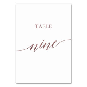 Elegant Rose Gold Calligraphy Table Nine Number