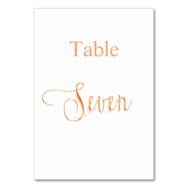 Elegant rose gold calligraphy table seven 7 table number (Front)