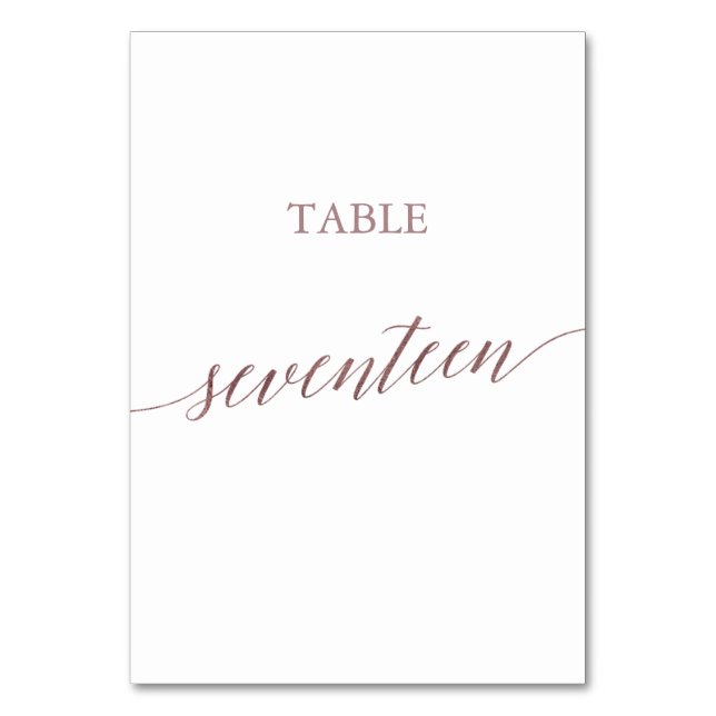 Elegant Rose Gold Calligraphy Table Seventeen Table Number (Front)
