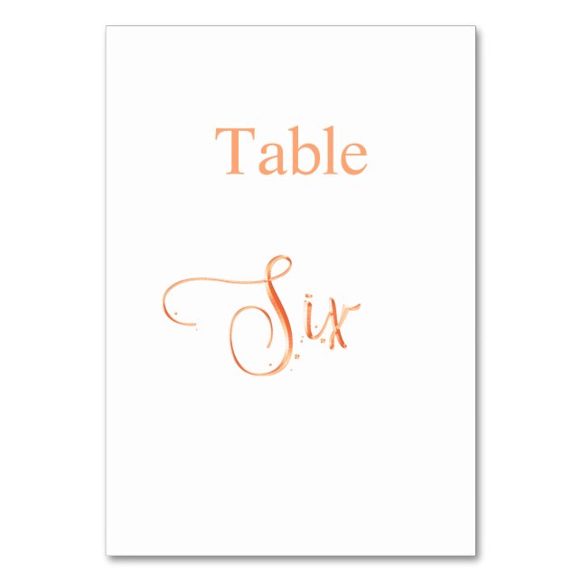 Elegant rose gold calligraphy table six 6 table number (Front)