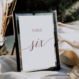 Elegant Rose Gold Calligraphy Table Six Number