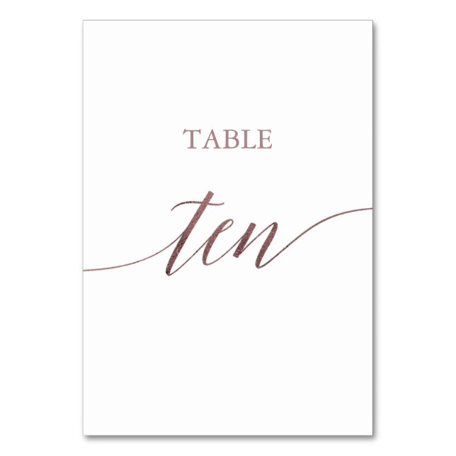 Elegant Rose Gold Calligraphy Table Ten Number (Front)
