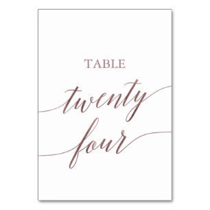 Elegant Rose Gold Calligraphy Table Twenty Four Number