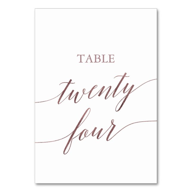 Elegant Rose Gold Calligraphy Table Twenty Four Table Number (Front)