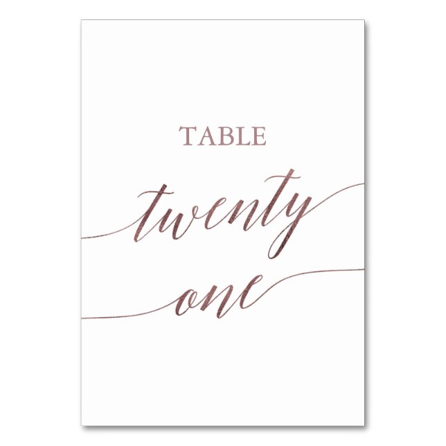 Elegant Rose Gold Calligraphy Table Twenty One Number (Front)