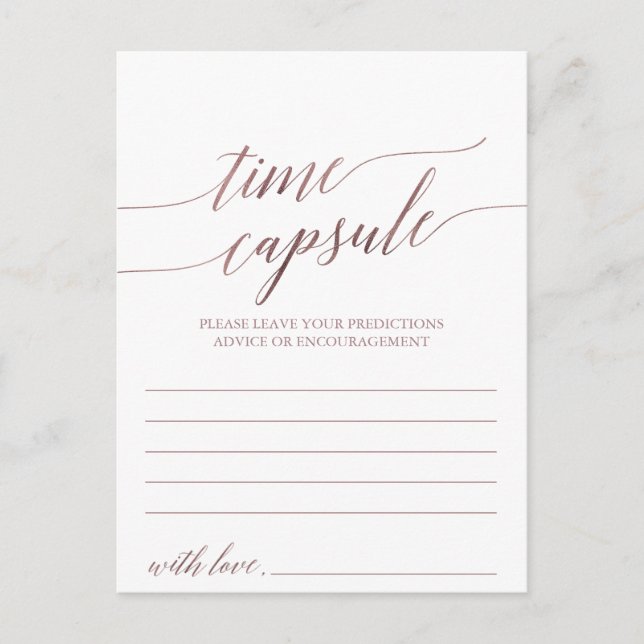 Elegant Rose Gold Calligraphy Time Capsule Cards (Front)